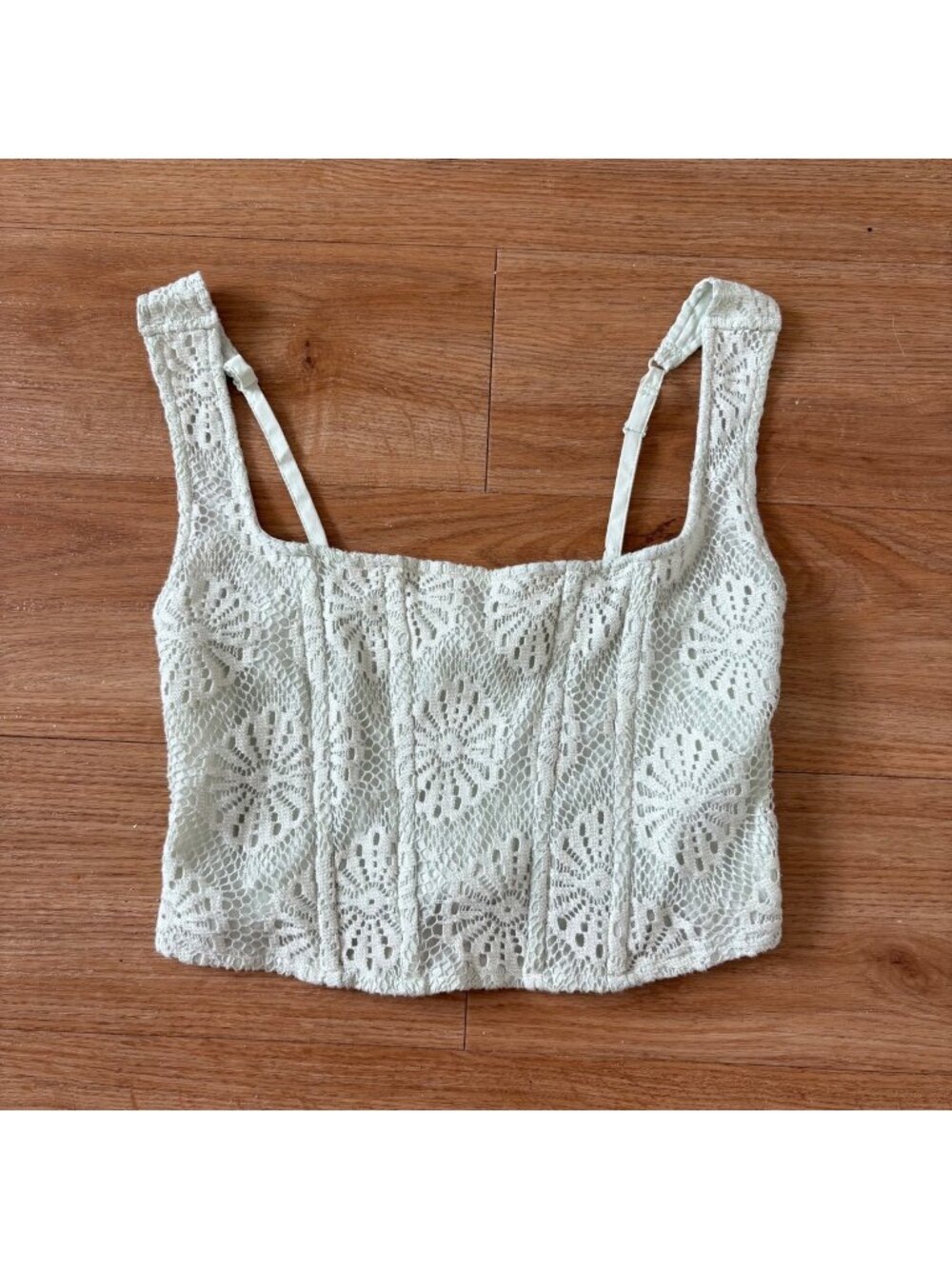 American Eagle Sleeveless Floral Lace Corset Crop Tank Top Light Green Size S